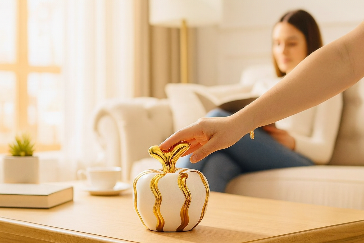 Boîte Décorative Citrouille Blanche & Dorée