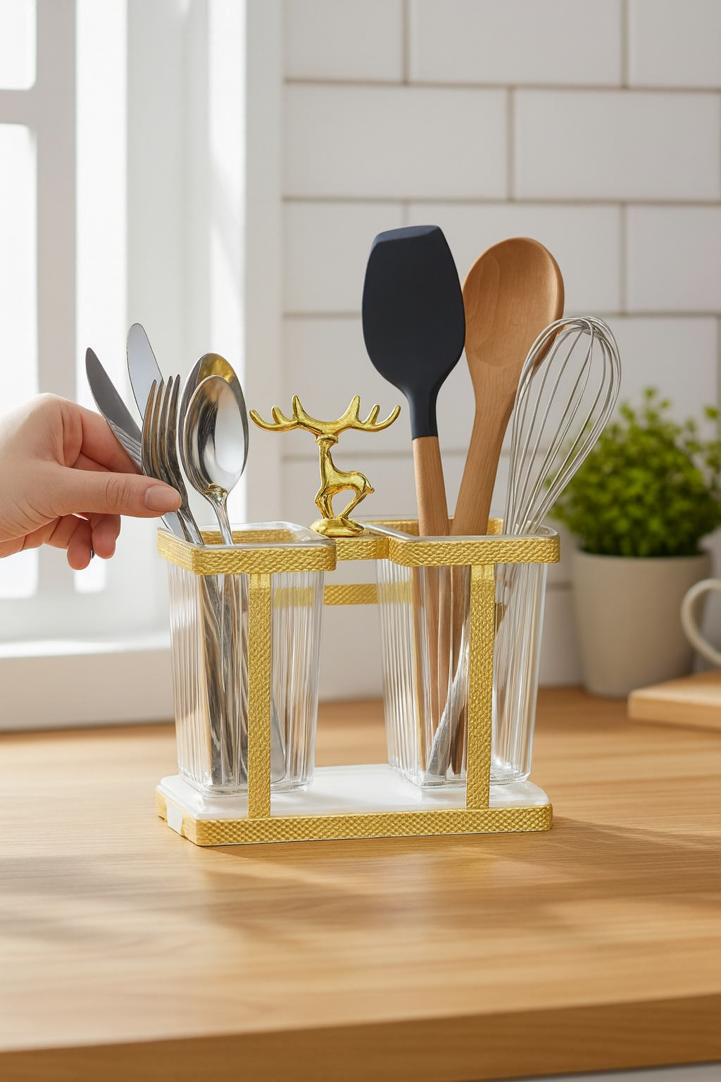 Porte-Ustensiles & Couverts Design Cerf – Doré